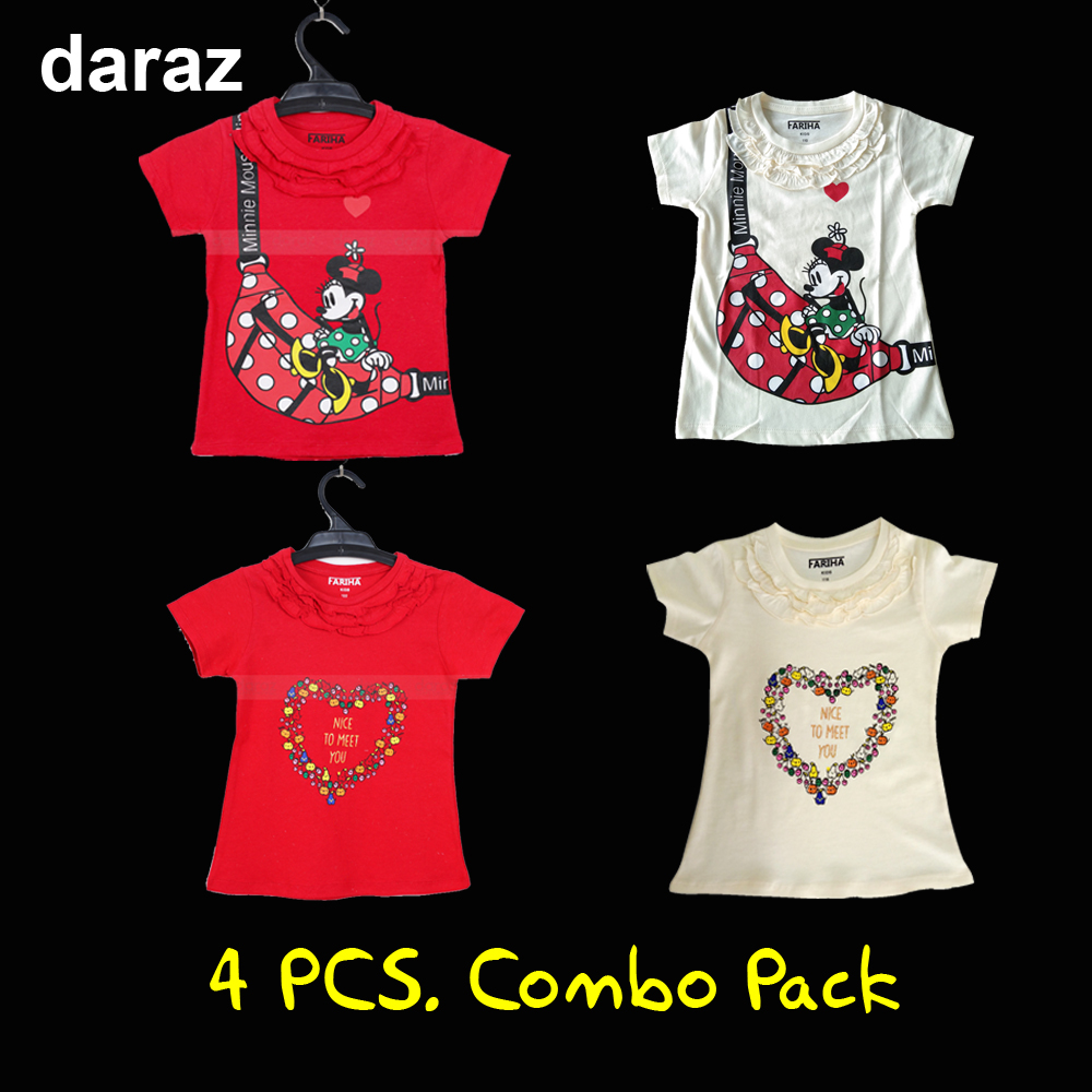 Baby Girls T-Shirt Half Sleeve 100% Cotton T Shirt 4 Pcs Combo - বাচ্চাদের জামা